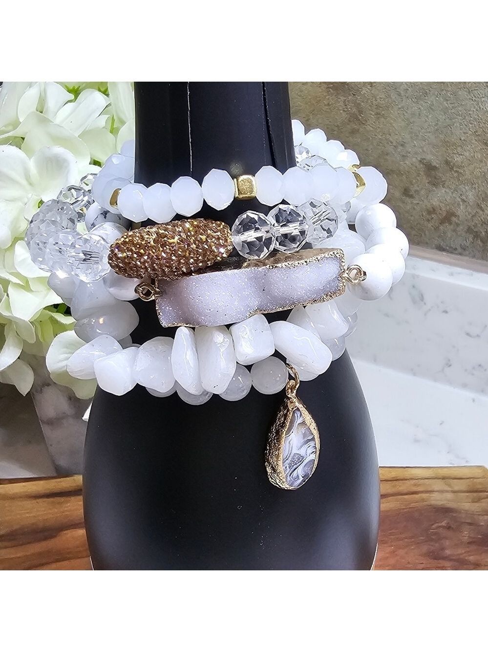 Druzy Dreams Stack Bracelets Set In White